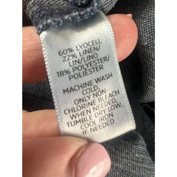 ANN TAYLOR LOFT Linen Blend Drawstring Waist Roll Tab Sleeve Denim Jumpsuit - Picture 14 of 14